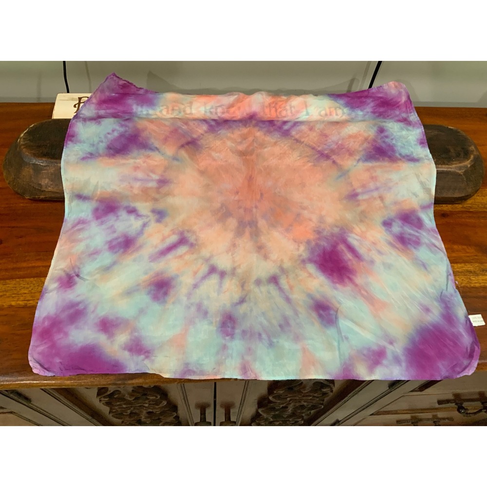 Womens Tie Dye 100% Silk Square Scarf Purple Peach Aqua Sunburst 21x21